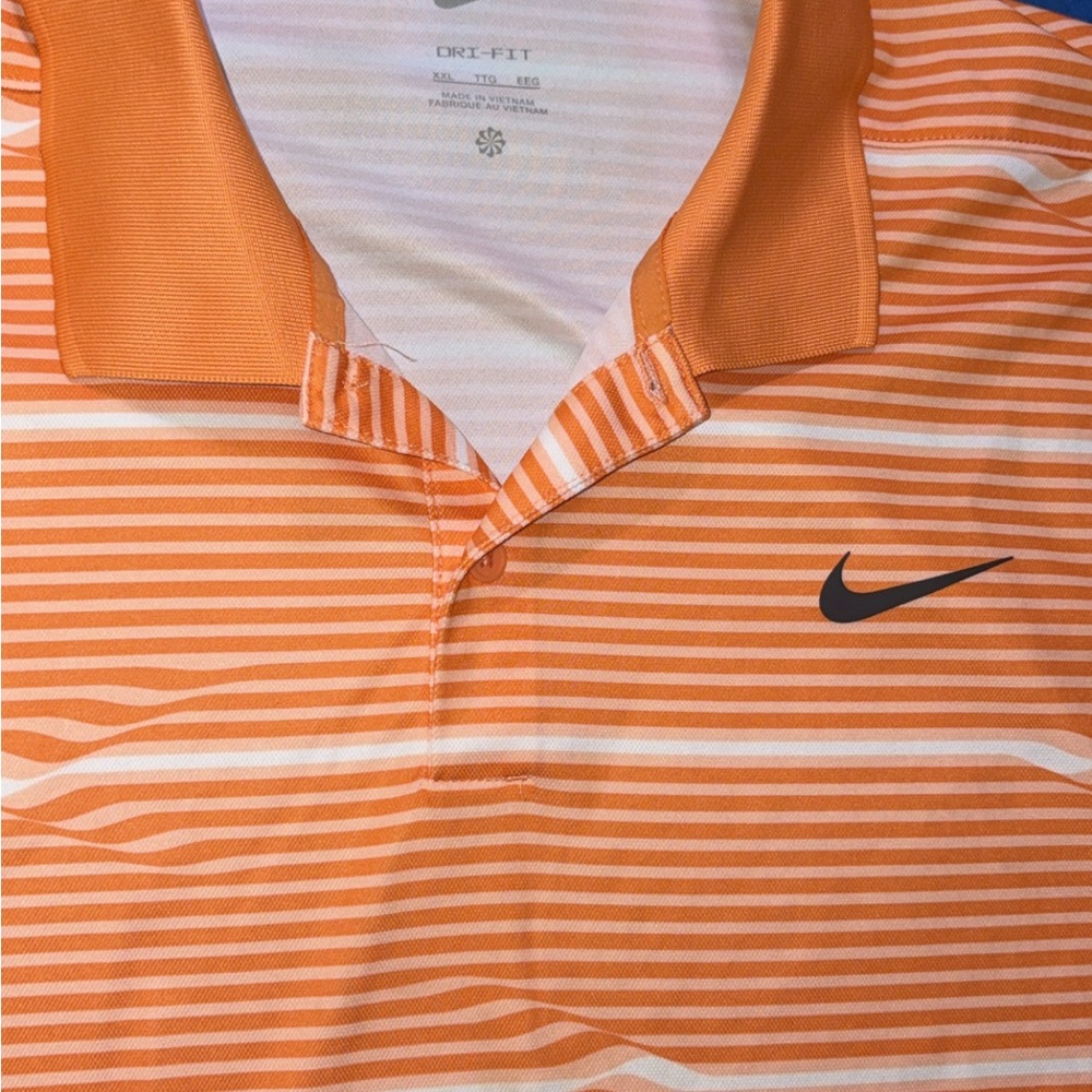 Nike Men’s Orange and White Striped Dri-FIT Polo